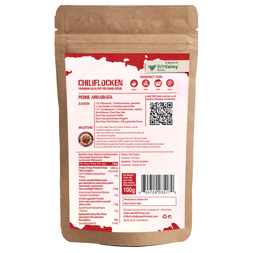 "Entdecken Sie Pul Biber Chiliflocken von Nabali Fairkost, nachhaltig angebaut und direkt aus Tunesien. Mit ihrem intensiven Aroma und der milden Schärfe verfeinern sie eine Vielzahl von Gerichten. Unsere fair gehandelten Gewürze werden in Kooperation mit Roots Natural sorgfältig verarbeitet und bieten höchste Qualität. Perfekt für Fleisch, Gemüse, Suppen und mehr – im praktischen wiederverschließbaren Beutel!"