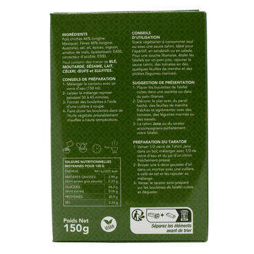 JANA Mezzé – Falafel Mix – Zubereitung mit Saubohnen und Kichererbsen – 150g – Fertigmischung