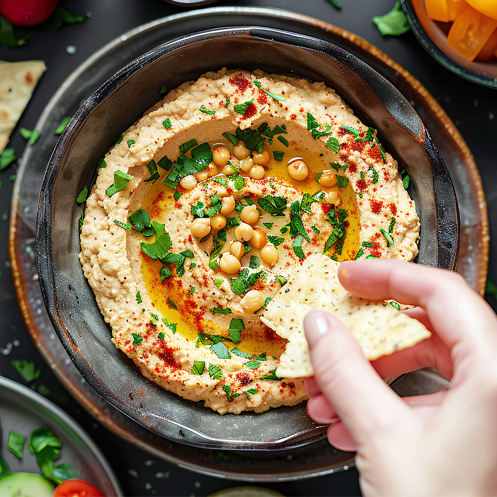 Entdecken Sie die köstliche Welt des Hummus! Dieser cremige Dip aus Kichererbsen, Tahini und Olivenöl ist nicht nur vielseitig und gesund, sondern auch einfach selbst herzustellen. Perfekt als Brotaufstrich, Dip oder Beilage – Hummus bringt leckeren Geschmack und pflanzliches Protein in Ihre Küche.