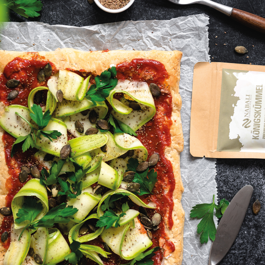 Zucchini Pizza mit Kreuzkümmel
