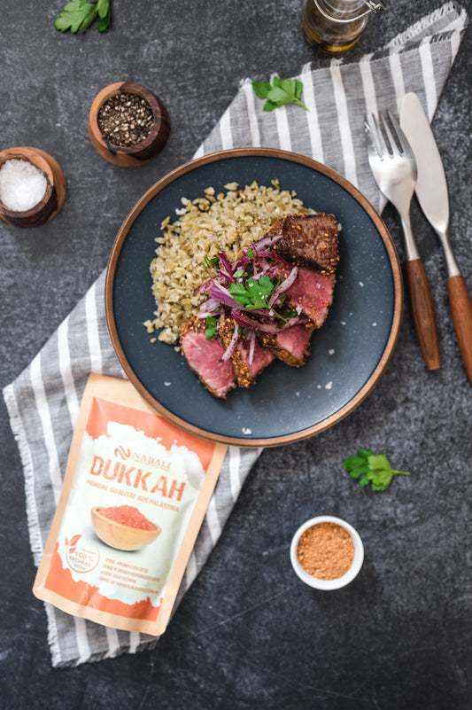 Rind auf Freekeh