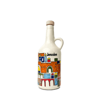 Handgemalte Keramik-Olivenölflasche aus Hebron + 500 ml Olivenöl – Limitierte Kunstedition mit Stadtmotiven aus Palästina Rift Valley Farms Jerusalem