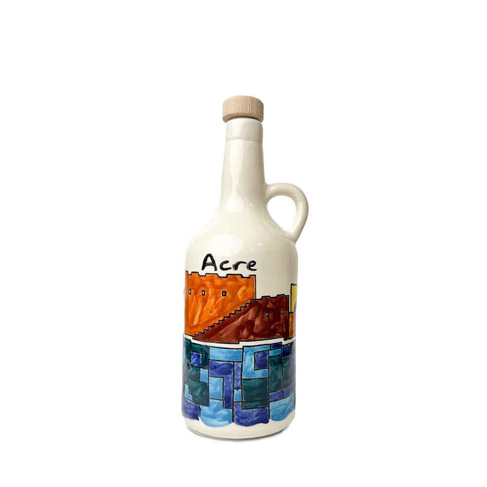 Handgemalte Keramik-Olivenölflasche aus Hebron – Limitierte Kunstedition mit Stadtmotiven aus Palästina