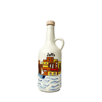 Handgemalte Keramik-Olivenölflasche aus Hebron + 500 ml Olivenöl – Limitierte Kunstedition mit Stadtmotiven aus Palästina Rift Valley Farms Jaffa