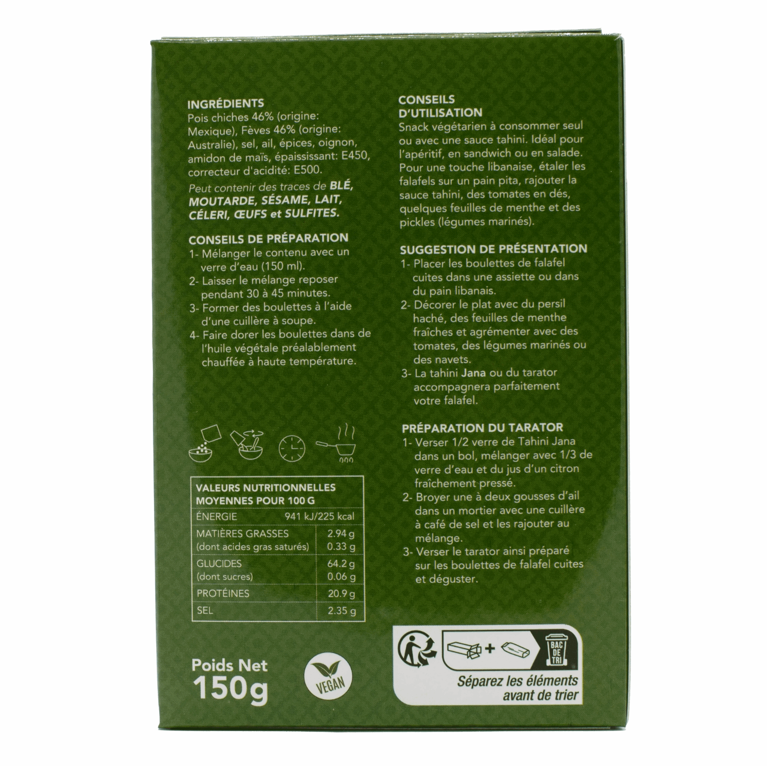 JANA Mezzé – Falafel Mix – Zubereitung mit Saubohnen und Kichererbsen – 150g – Fertigmischung Nabali Fairkost