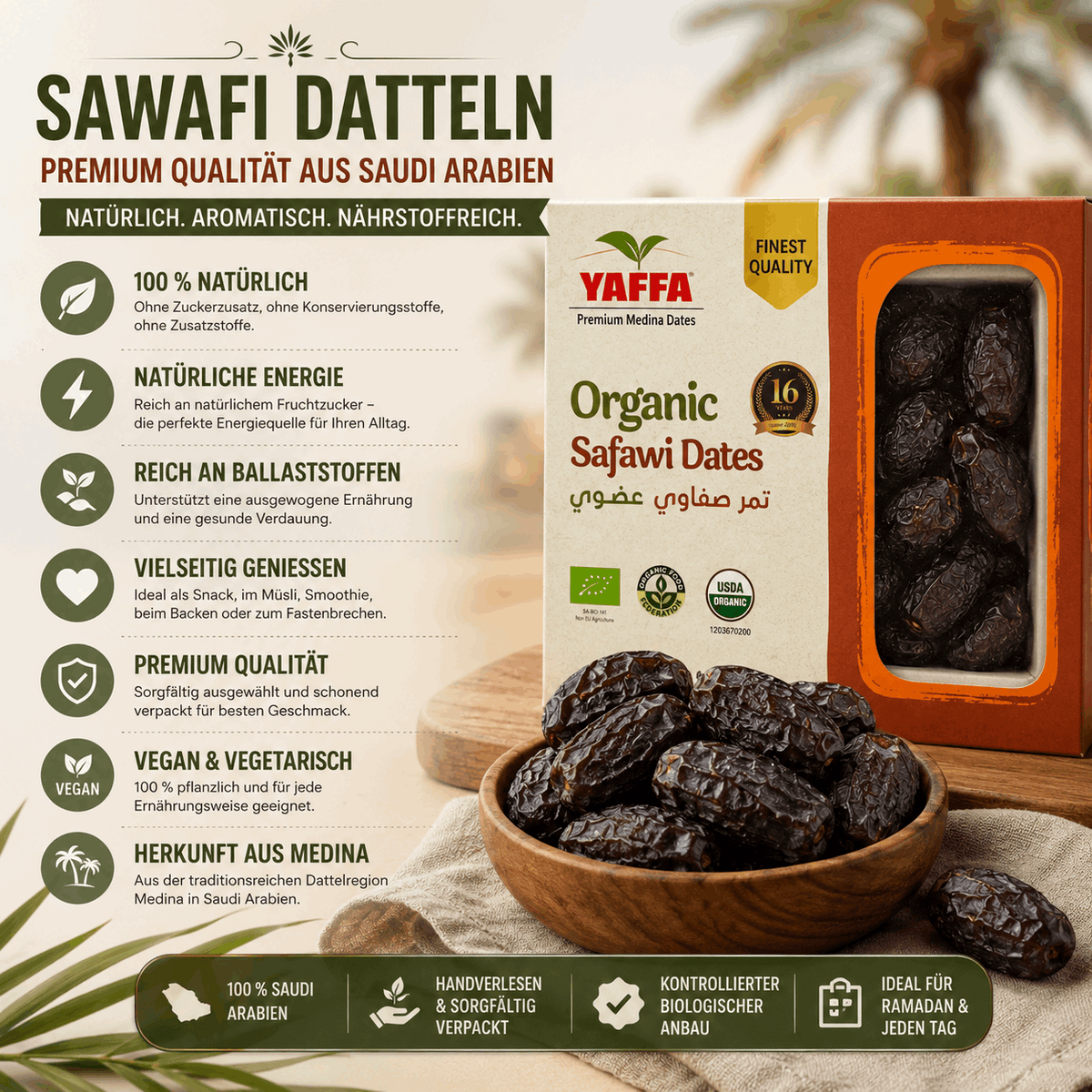 Bio Sunnah Bundle Premium – Ajwa Datteln, Safawi Datteln, Medjool Datteln & Schwarzkümmelöl (konventionell) | Natürliche Energie & Tradition | 4er Vorteilspaket Nabali Fairkost
