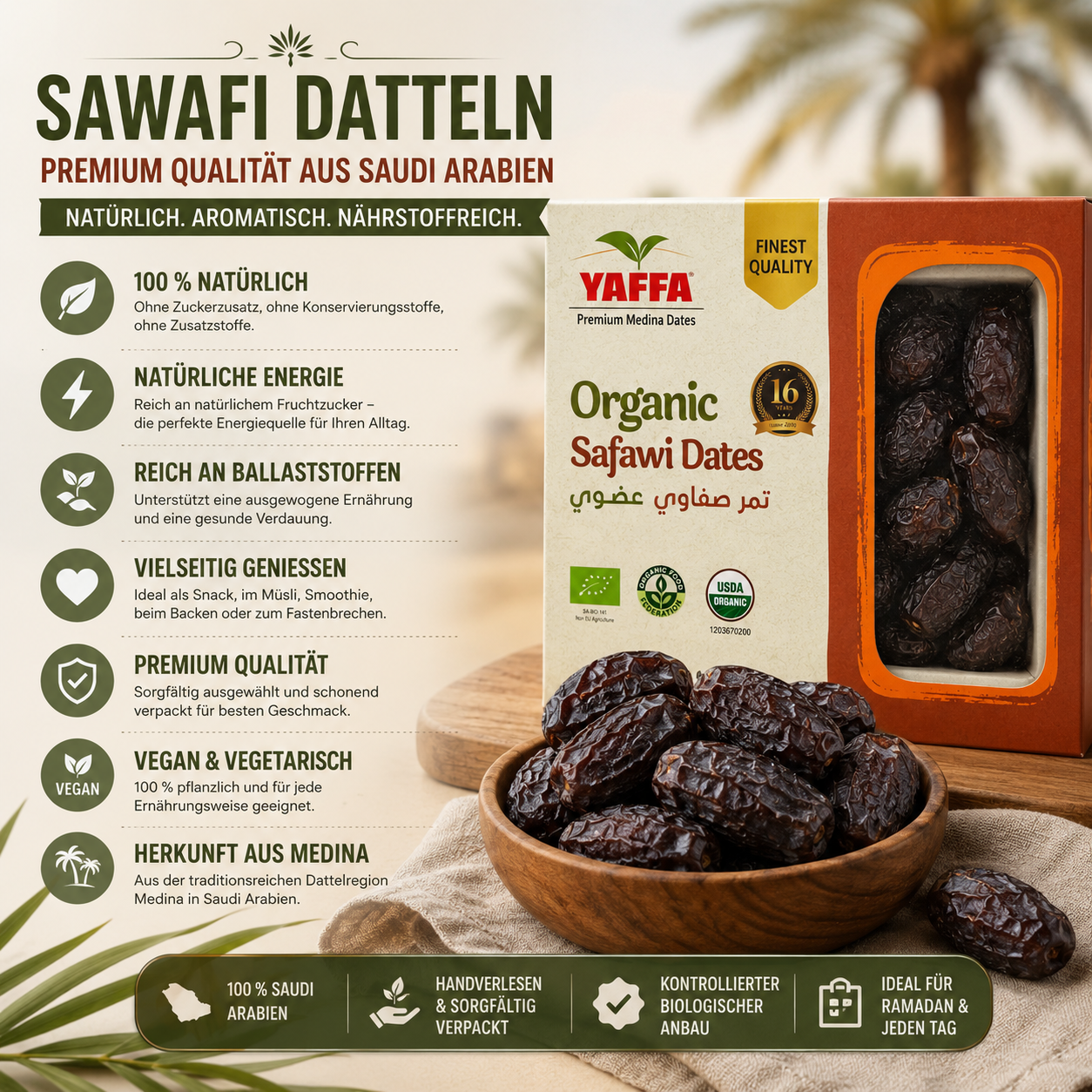 Bio Safawi Datteln aus Saudi-Arabien – Premium Qualität aus Medina
