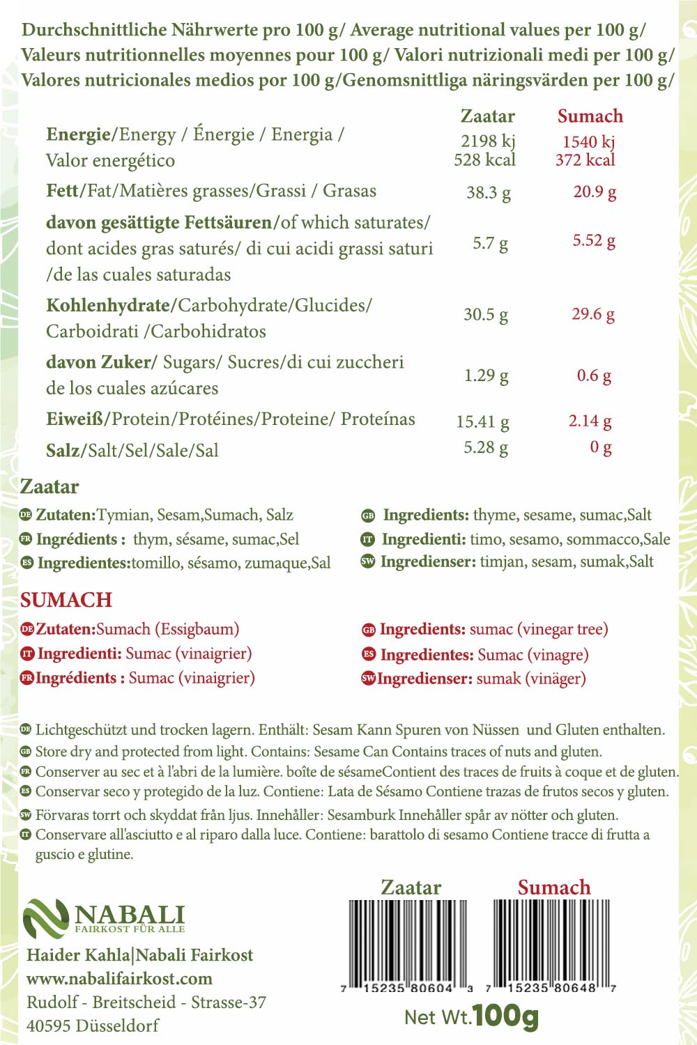Premium Zaatar & Sumach aus Palästina, Nabali Fairkost Nabali Fairkost