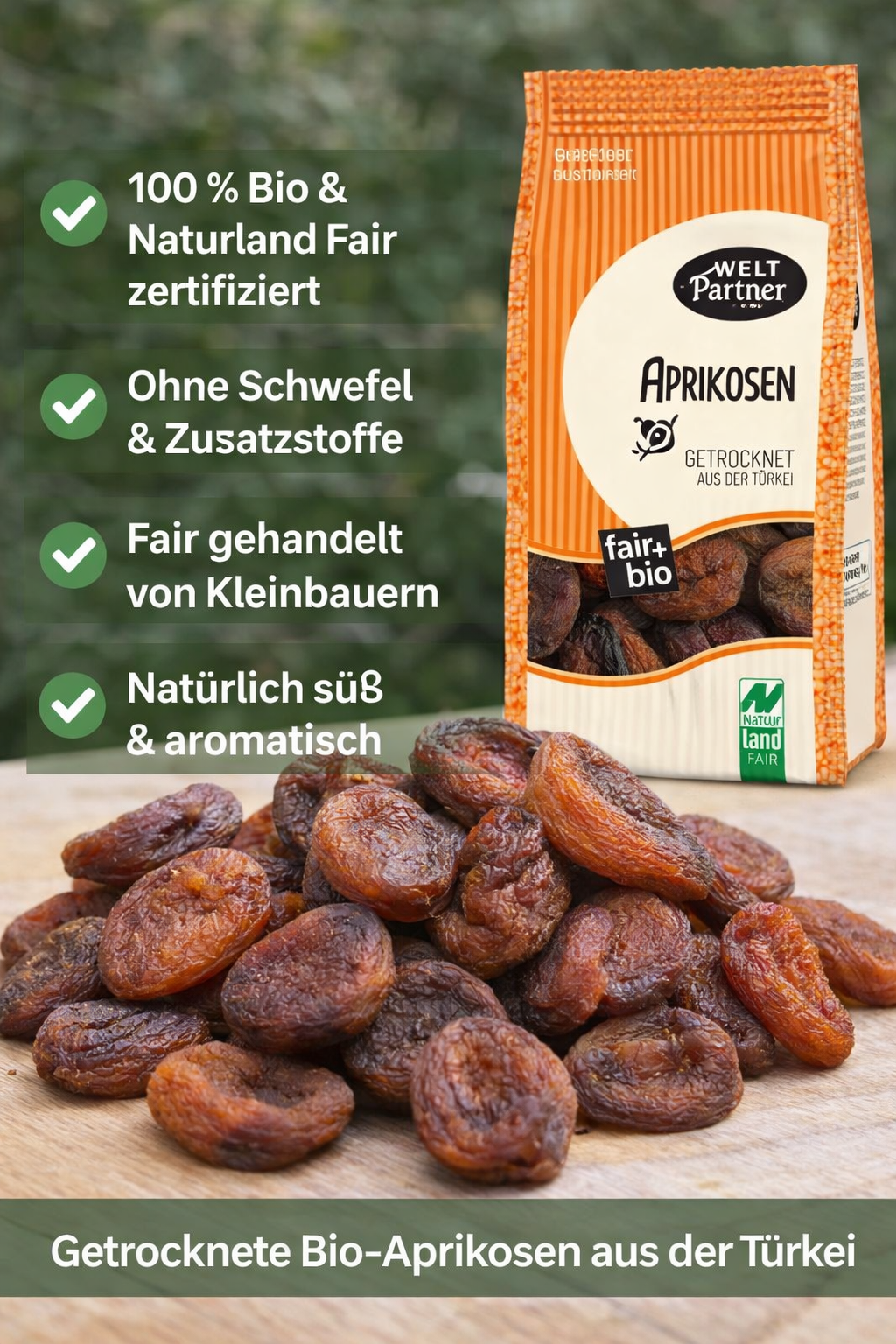 Aprikosen, getrocknet, bio°, Naturland Fair, 250g - von türkischen Kleinbauern
