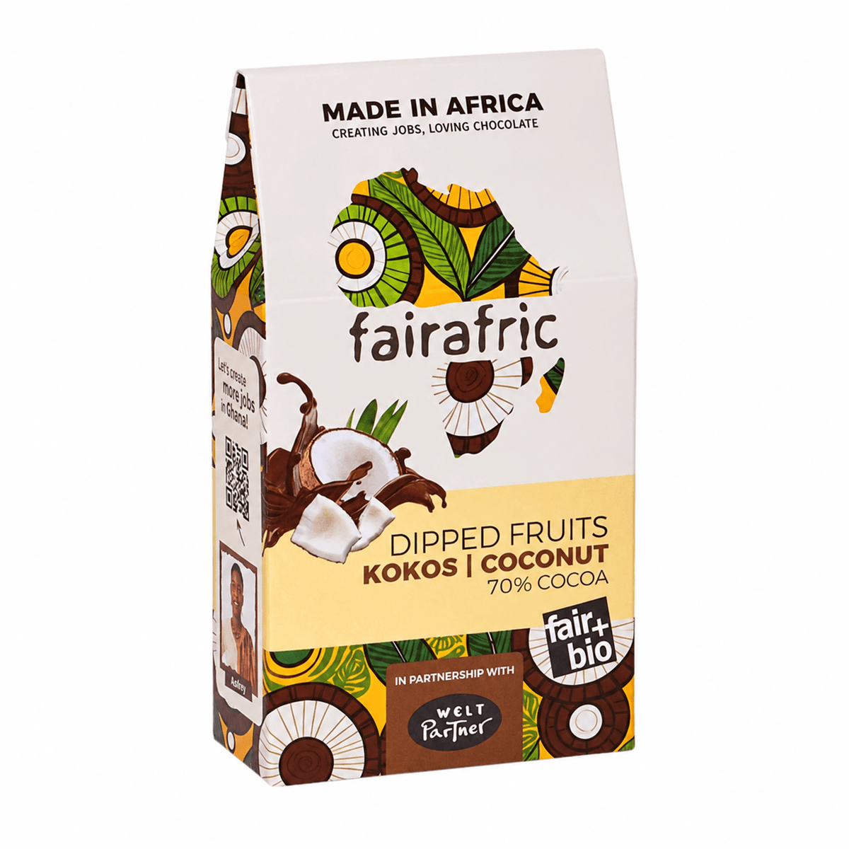 fairafric Dipped Fruits Kokos, bio & vegan – 100 g Schokoladen-Snack fairafric