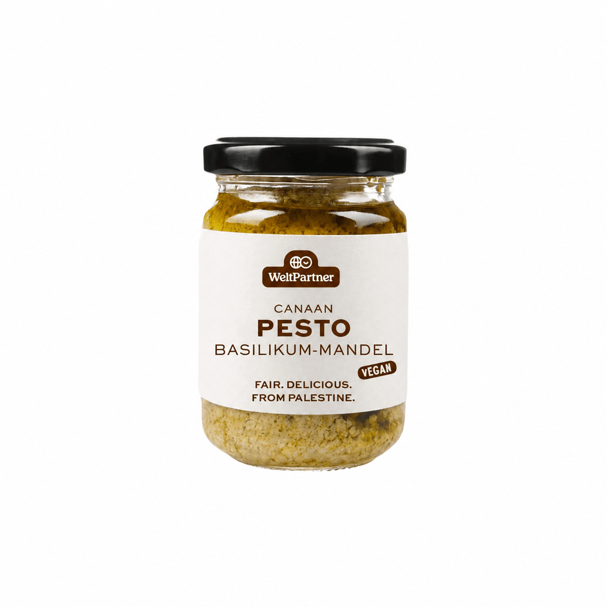 Pesto Basilikum-Mandel aus Palästina, vegan – 130 g Feinkost WeltPartner